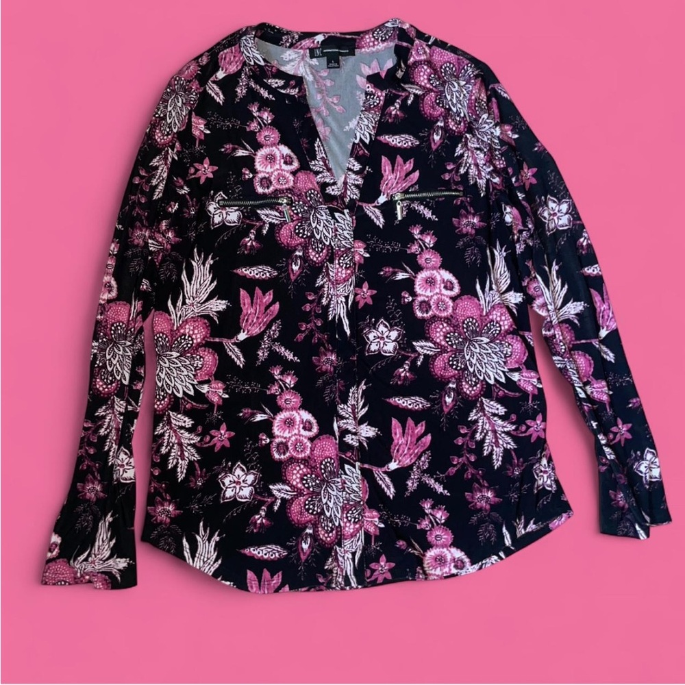 INC Stretchy Floral Mock Neck Top Lg